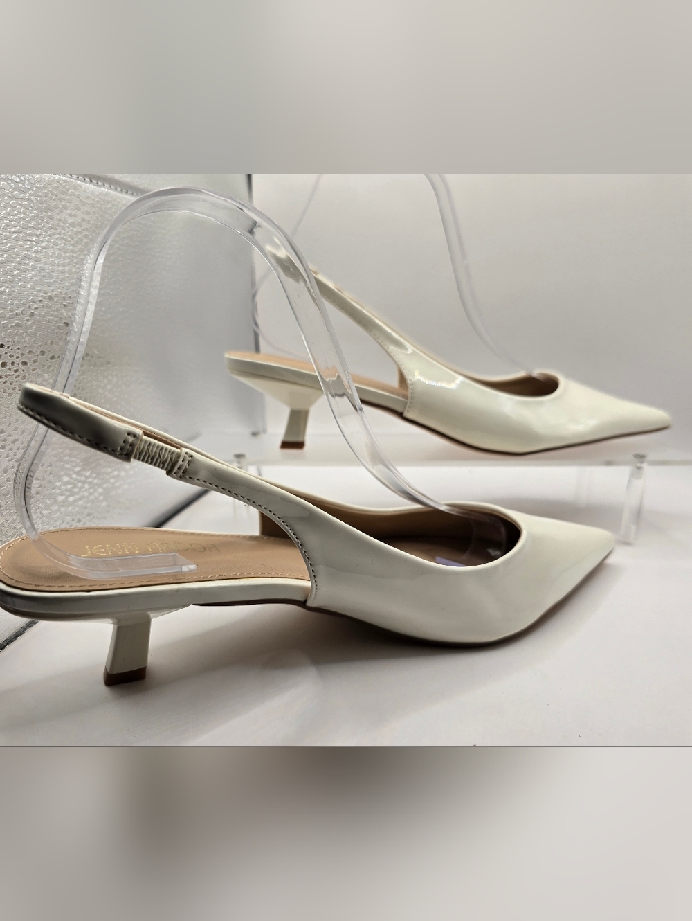 Jenn Ardor Ivory Patent Slingback Kitten Heels